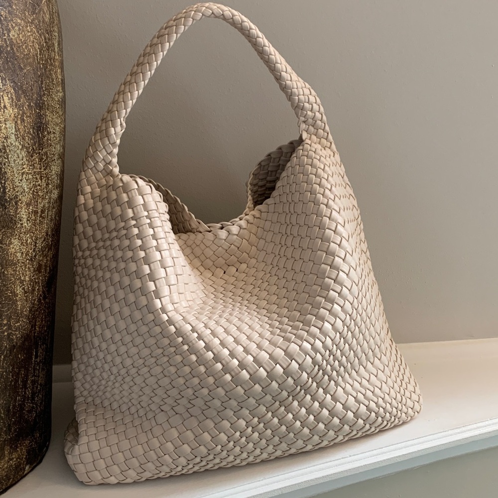 Designer Inspired Cream large Woven Tote Bag